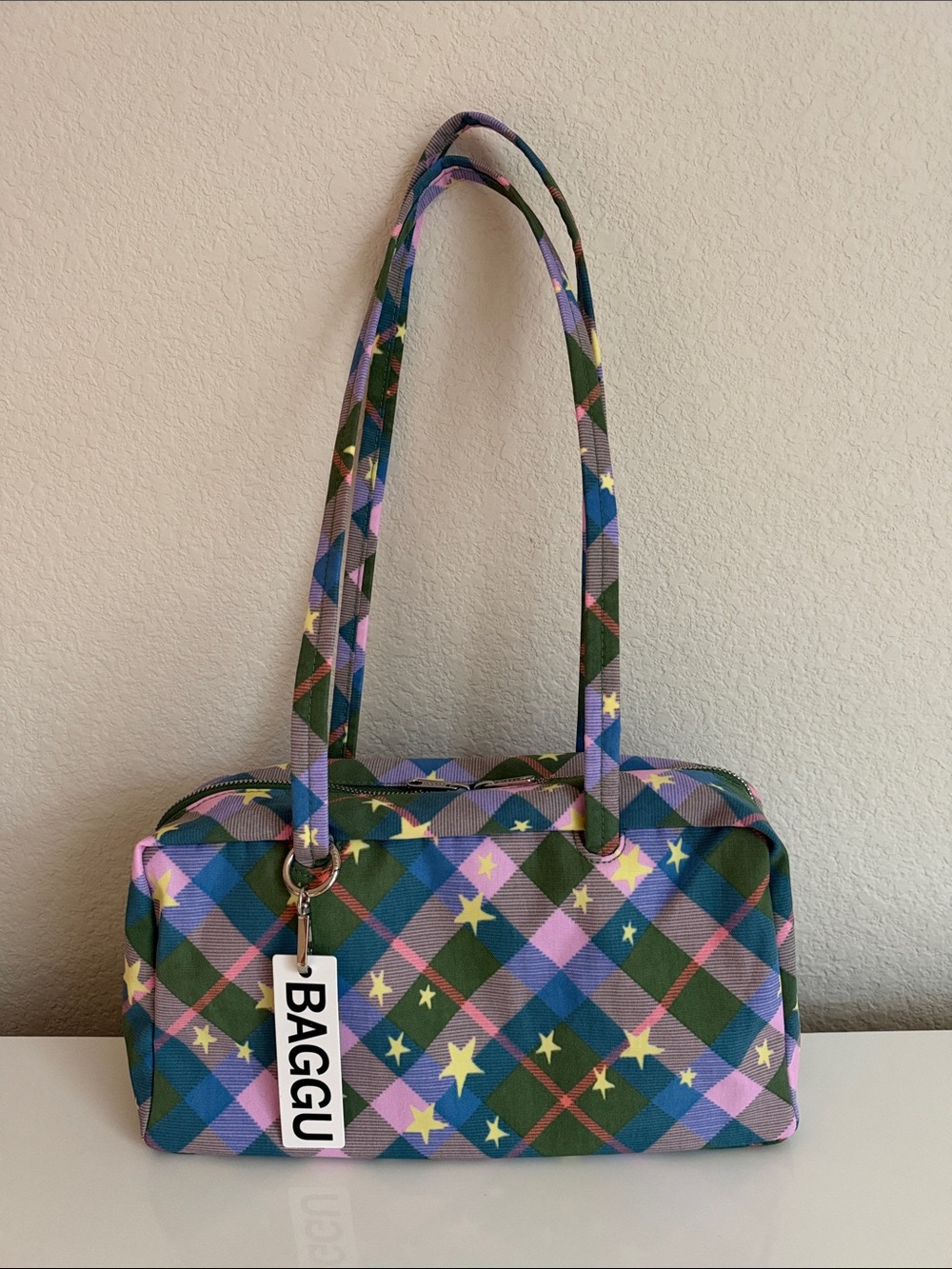 NWT Baggu Bowler in Green Star Plaid
